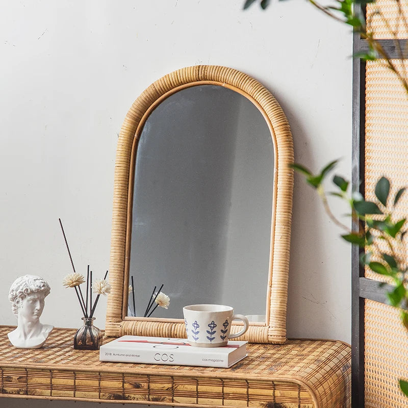 Full length mirror, floor mirror, girls' makeup, dressing, dressing, rattan net, Nordic fitting mirror, ins - vue 3 sur 12