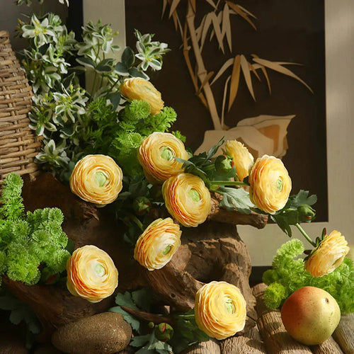 Silk artificial buttercup flower heads for wedding decoration - vue 4 sur 10