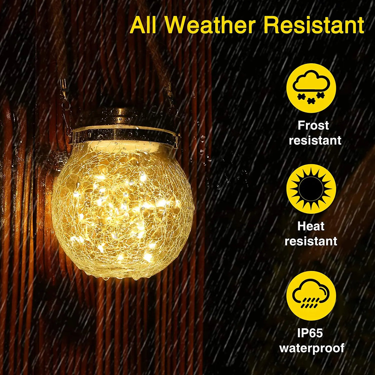 Hanging solar crackle glass lamp for garden and outdoor use - vue 6 sur 9
