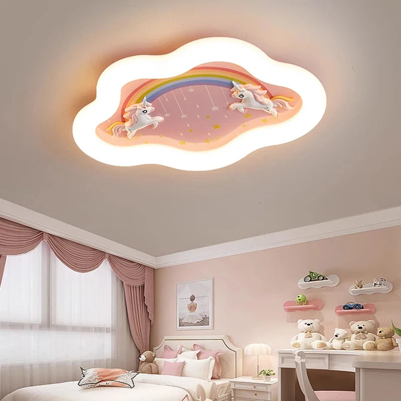 Rainbow cloud chandelier with horse for children's bedroom
