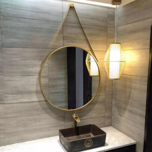 round gold wall mirror for bathroom and hairdressing - vue 4 sur 18