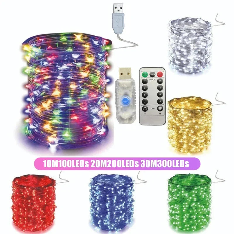 LED string lights with remote control 8 modes festive decoration