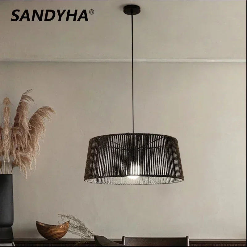 Nordic metal chandelier with woven rope for interior decoration