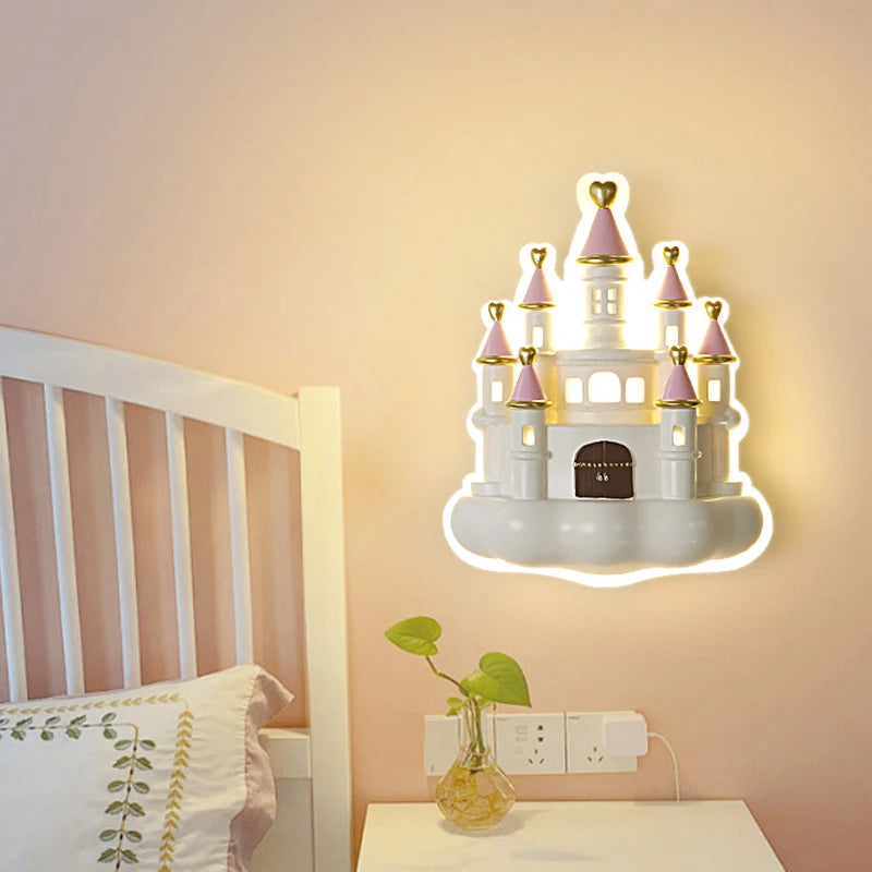 Cartoon castle LED wall light for girl's bedroom with eye protection