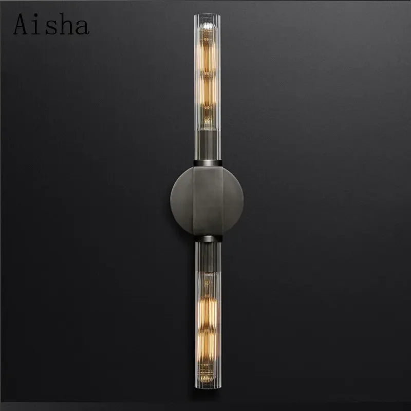 Retro double head minimalist glass wall light with stripes - vue 3 sur 8