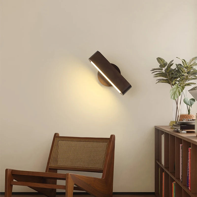 Modern wooden circular wall light for bedroom, living room, children’s room, hallway or bedside - vue 3 sur 8