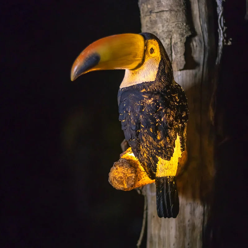 Decorative toucan wall light for garden and walkway