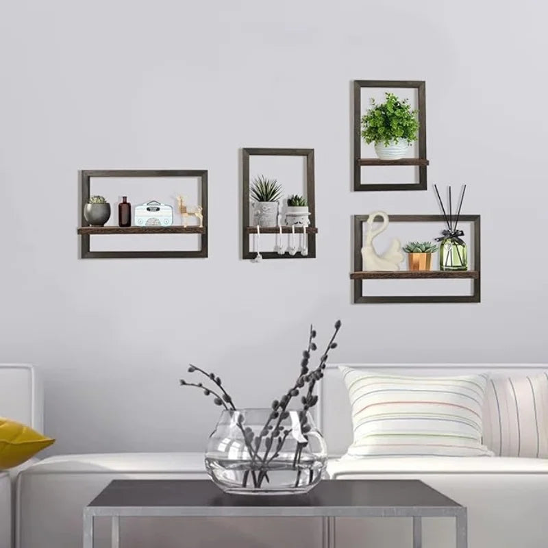 Black Wood Shelves for Wall Storage Hanging Floating Wall Shelves Rustic Farmhouse Decor, Bedroom Bathroom Living Room Kitchen