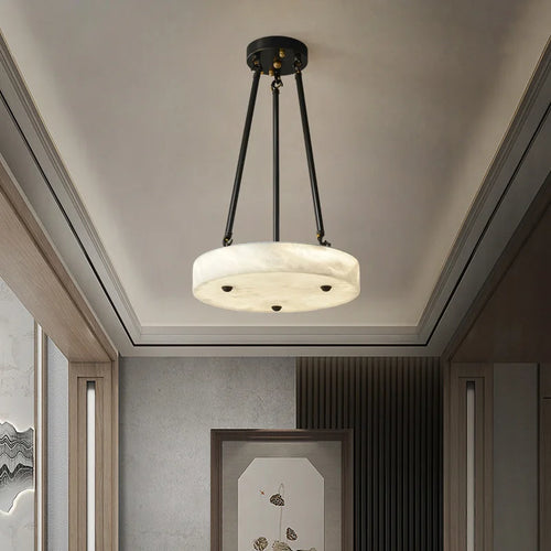 Modern minimalist retro marble and copper LED chandelier - vue 2 sur 7