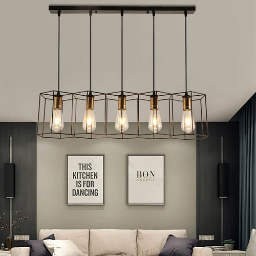 Wrought iron multi-head chandelier with adjustable cable
