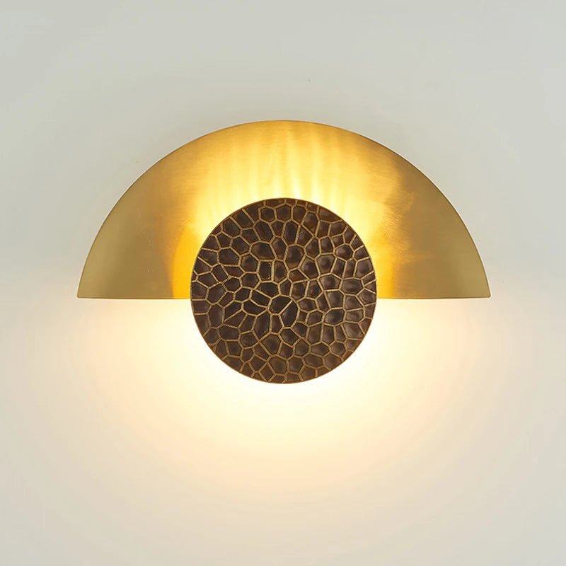 Vintage bronze and iron moon-shaped wall light