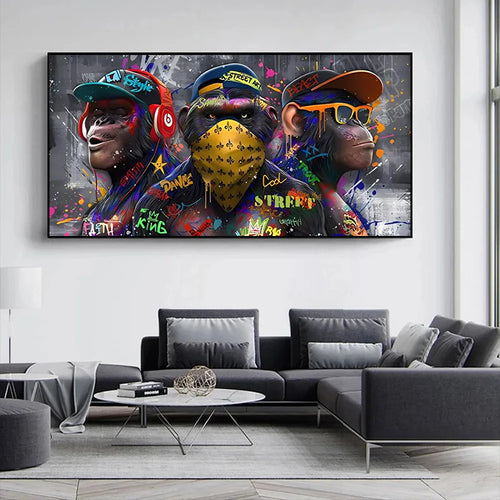 three orangutans graffiti wall art decoration monkey music - vue 3 sur 7