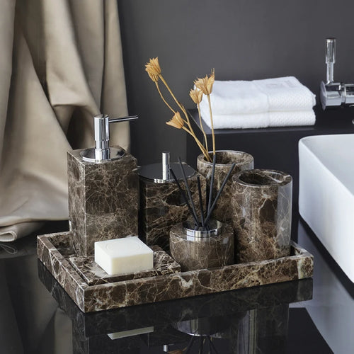 natural marble bathroom accessories luxury set - vue 4 sur 27