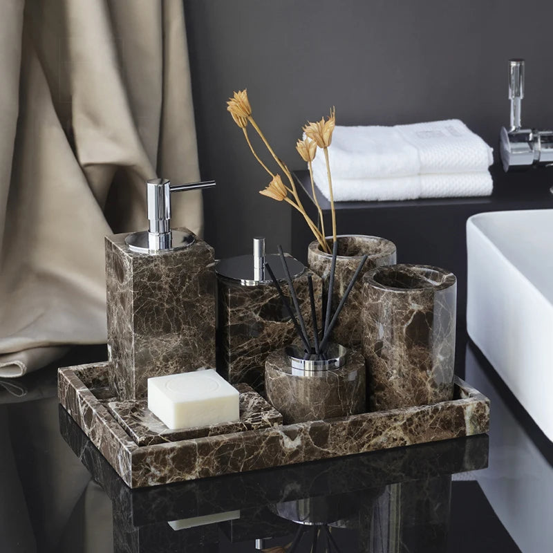 natural marble bathroom accessories luxury set - vue 3 sur 27