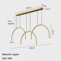 Modern gold brass pendant light 2/4/6 LED adjustable height