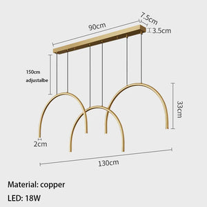 Modern gold brass pendant light 2/4/6 LED adjustable height