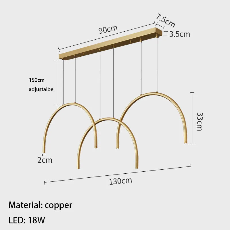 Modern gold brass pendant light 2/4/6 LED adjustable height