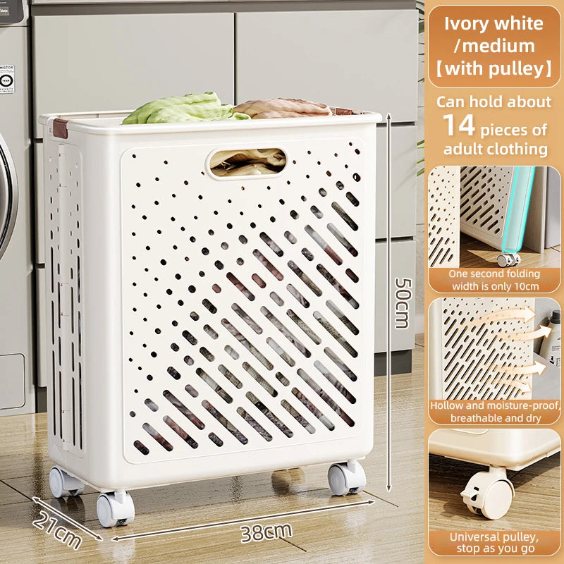 Foldable laundry basket with wheels large capacity multifunctional
