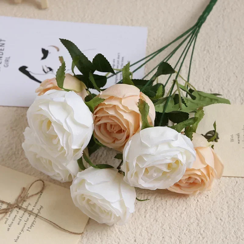Silk artificial rose bouquet for elegant decoration