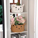 adorable cat face woven cotton storage basket