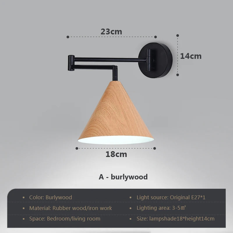 Rotating wooden wall light with adjustable swing arm - vue 17 sur 18