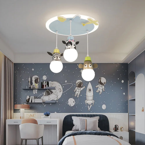 Cartoon animal chandelier with cloud night lights for children - vue 4 sur 7
