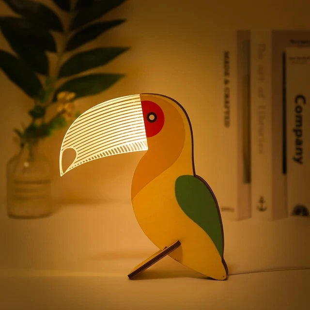 Animals LED night light wood acrylic USB table lamp for children bedside pelican sirius whale toucan - vue 10 sur 10