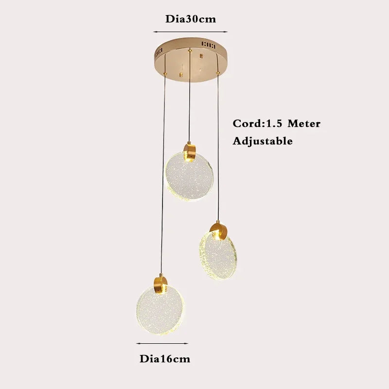 Gold crystal pendant light with modern LED