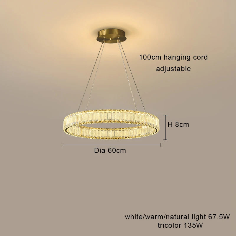 Modern crystal LED chandelier with elegant ring design