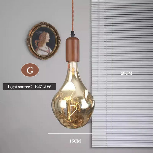 Retro art glass chandelier with solid wood for interior decoration - vue 24 sur 25
