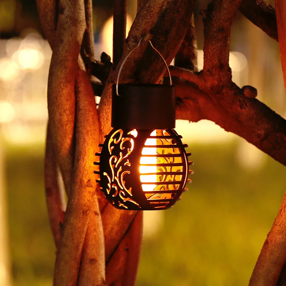 Set of 3 solar LED flame effect garden lights for outdoor decoration