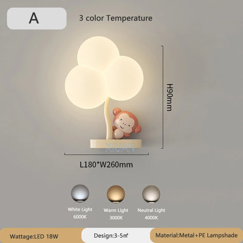 Creative bear and monkey wall lamp for baby