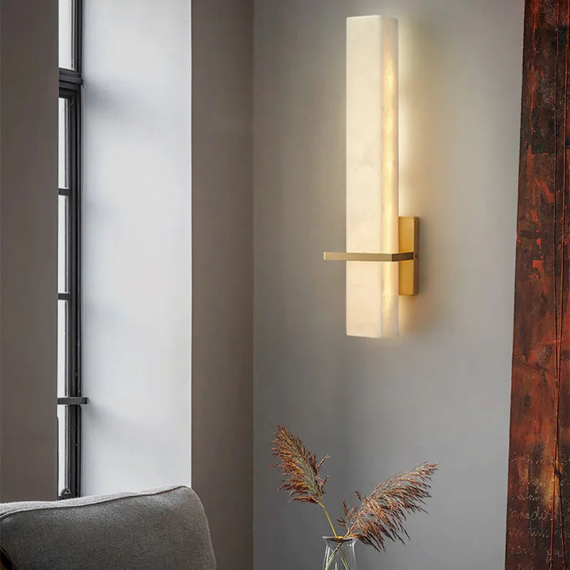 Natural marble and copper cuboid wall lamp for ambient lighting
