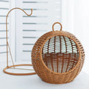 Hanging rattan cat nest with storage