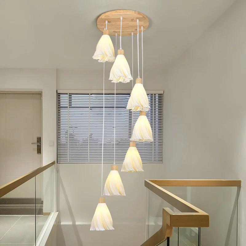 Long solid wood Nordic style chandelier for villa