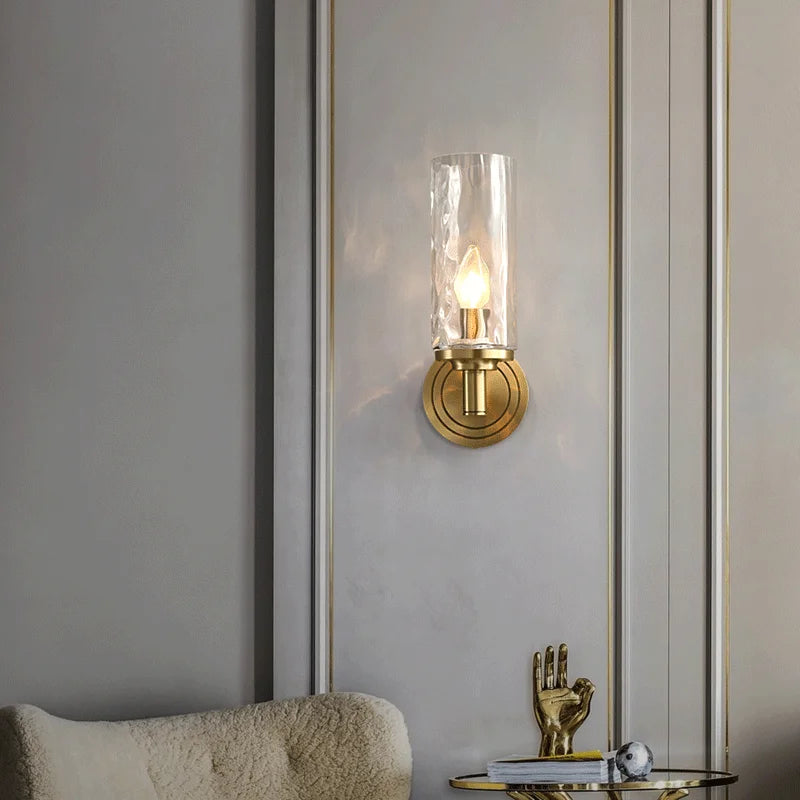 applique murale rétro en cuivre avec verre ondulé décoratif - vue 4 sur 8