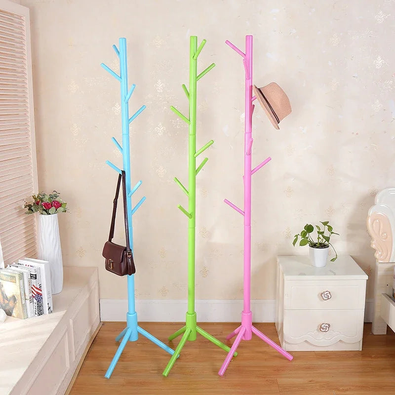 wooden coat rack with 8 hooks hanging from the floor