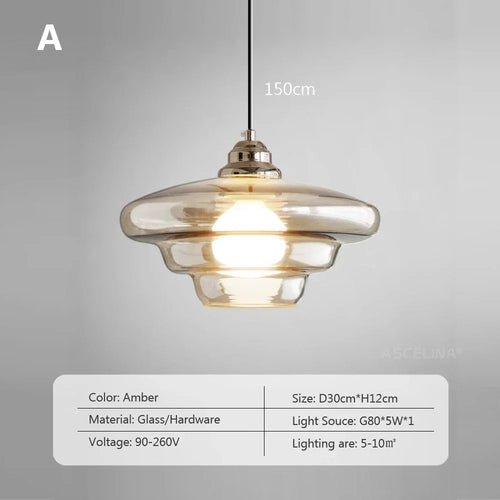 Retro glass pendant light for modern decor - vue 8 sur 9