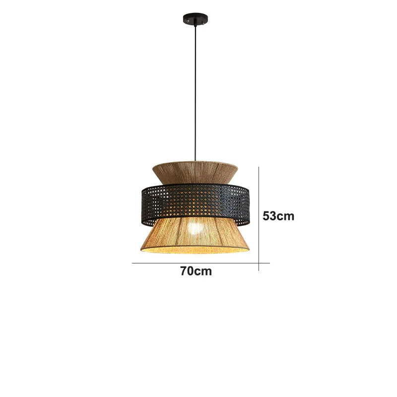 Chinese sabi wabi style rattan pendant light - vue 22 sur 24