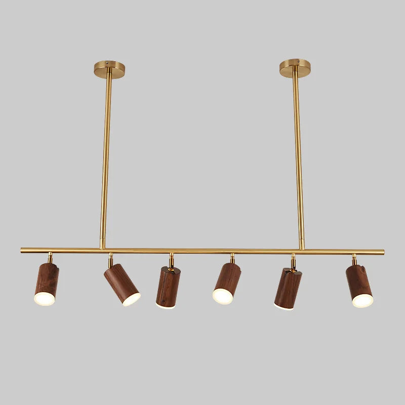 Modern walnut wood LED chandelier for home decoration - vue 4 sur 7