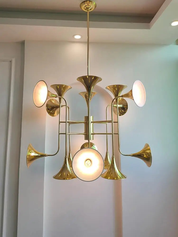 Golden horn design LED ceiling light for creative interior décor