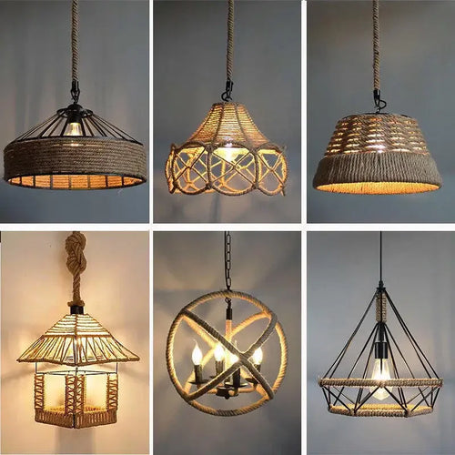 Nordic hemp rope pendant light for restaurants - vue 5 sur 16
