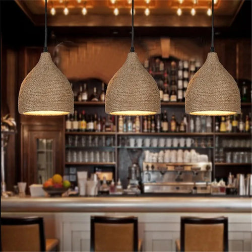 Vintage hemp rope pendant light industrial loft - vue 4 sur 6