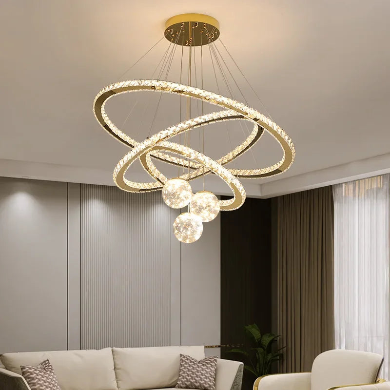 Modern crystal LED chandelier with gold star finish - vue 4 sur 13