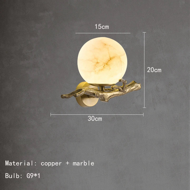 Luxury copper, marble and brass wall light