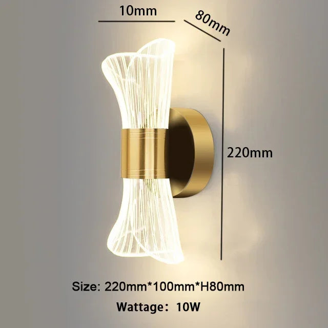 Modern luxury creative acrylic LED wall light gold or black for hallway, bedroom, bedside, corridor, home decor