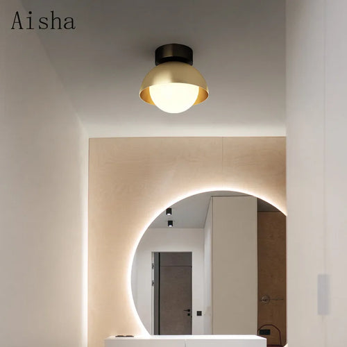 Nordic copper and glass ceiling light with elegant design for interiors - vue 3 sur 7
