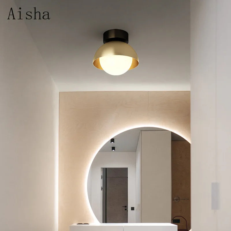 Nordic copper and glass ceiling light with elegant design for interiors - vue 3 sur 7