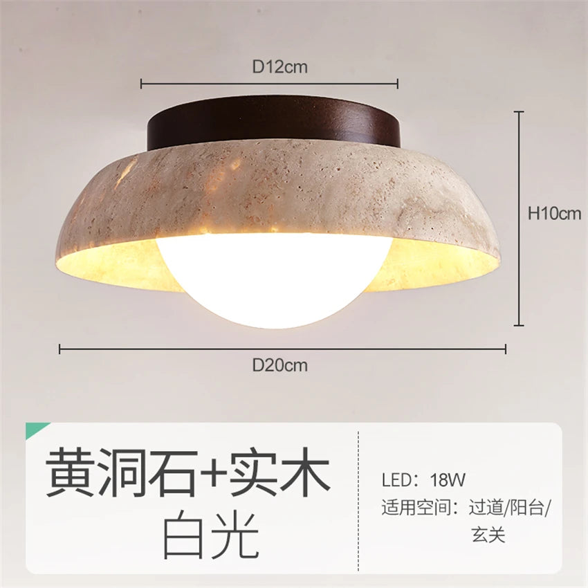 Nordic natural yellow travertine round ceiling lights - vue 7 sur 7