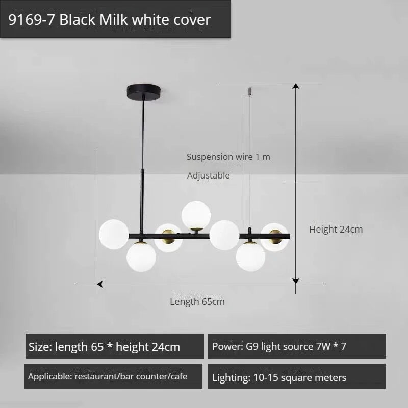 Modern long glass ball chandelier with LED pendant lampshade